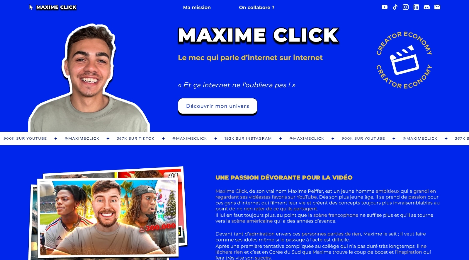 Aperçu du landing page pour Maxime Click