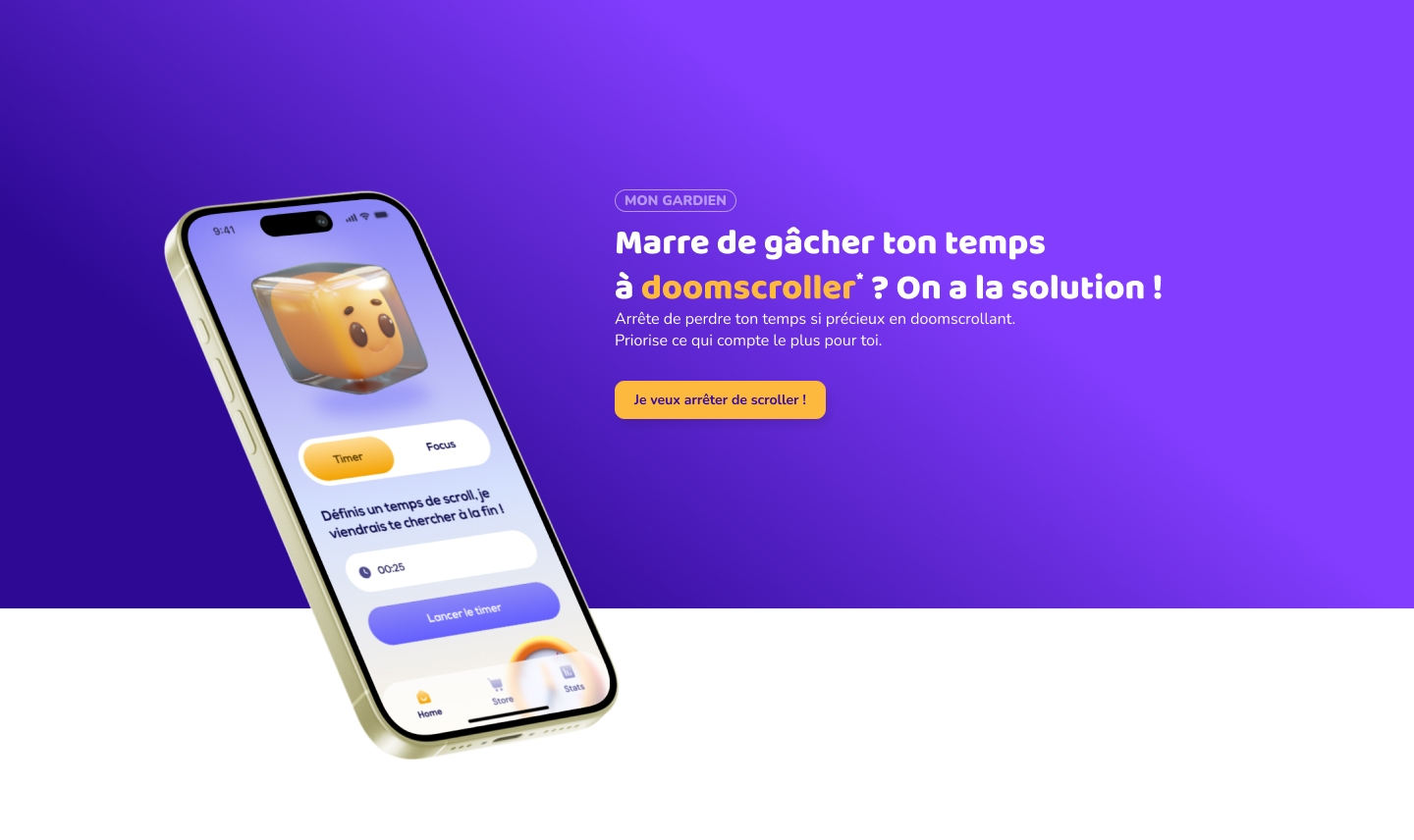 Aperçu du landing page pour Mon Gardien